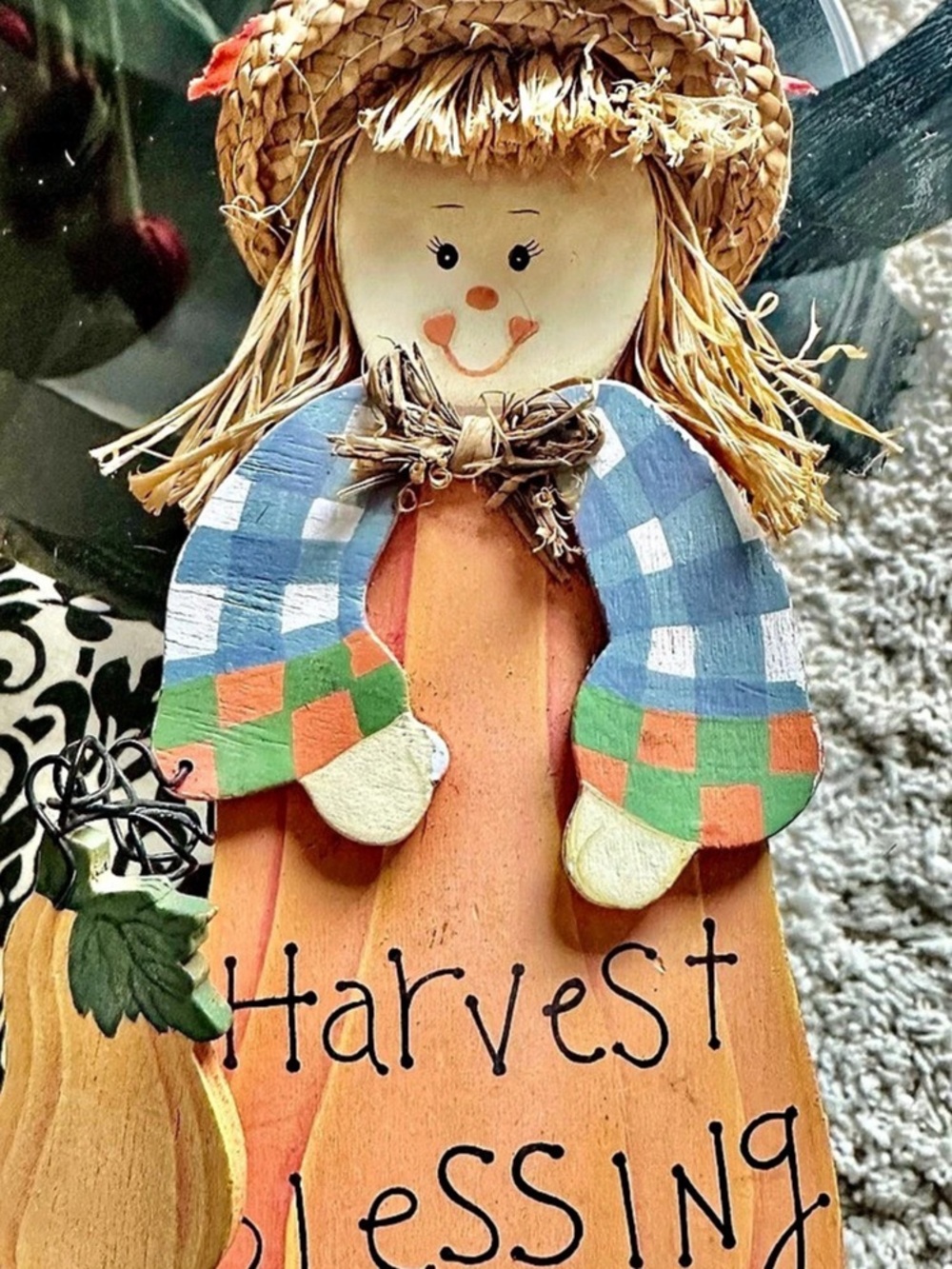 Vintage Fall Harvest Blessing Scarecrow Wall Decor 4.5x9